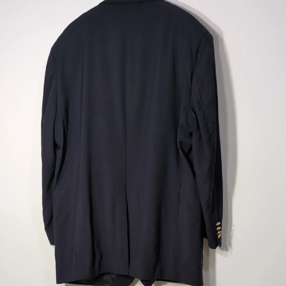 Nordstrom | Vintage 100% Wool Classic Dark Navy Blazer with Gold Accents Size 46